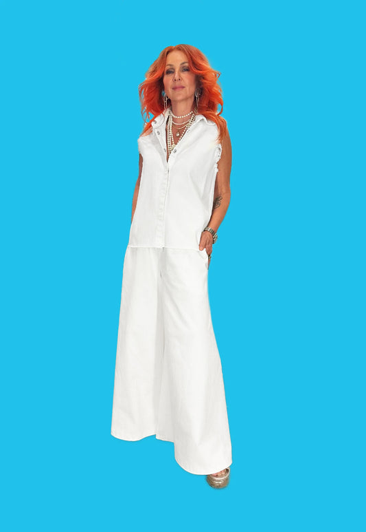 Denim Vest in Off White