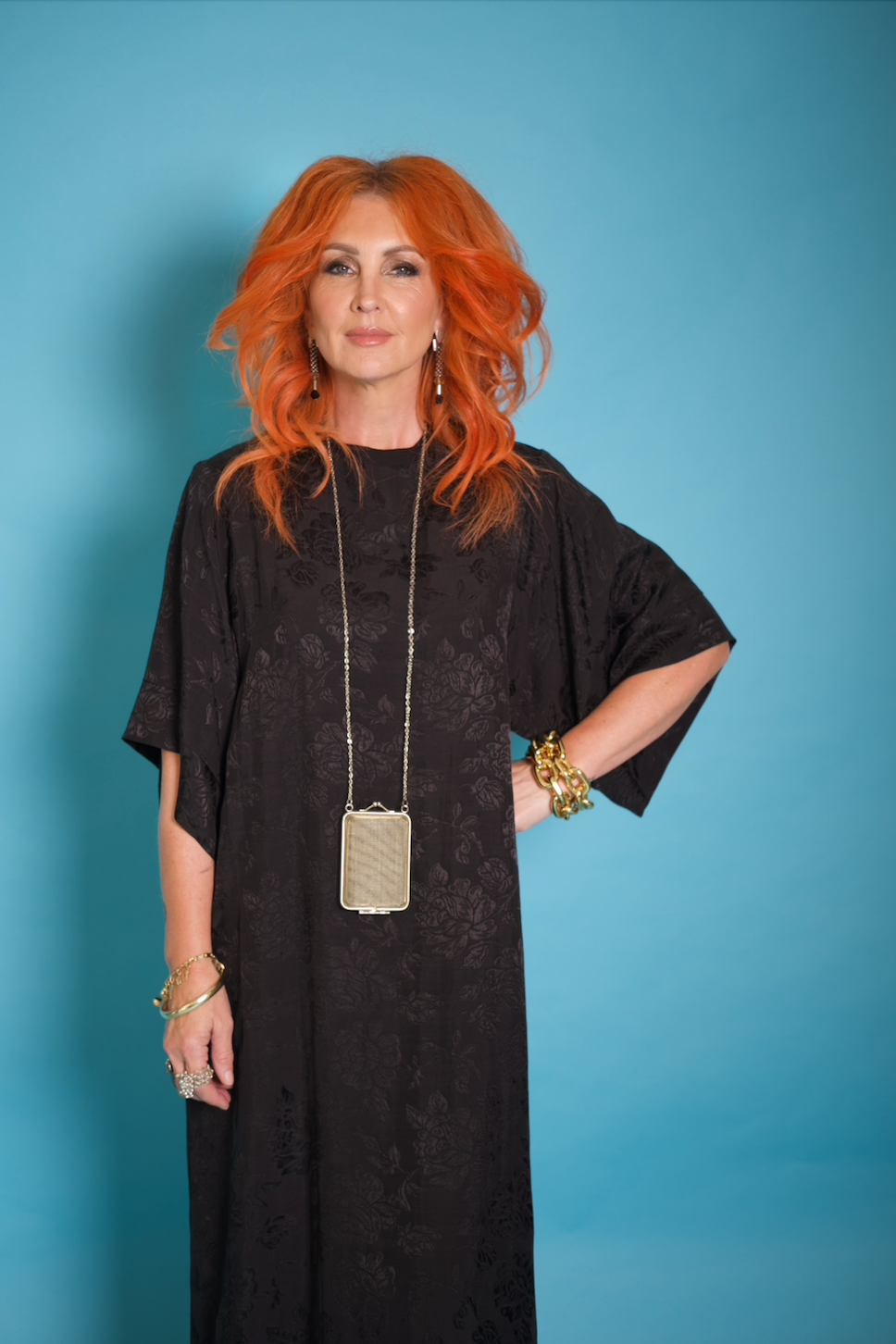 Kimono Sleeve Dress in Black Rosa Jacquard