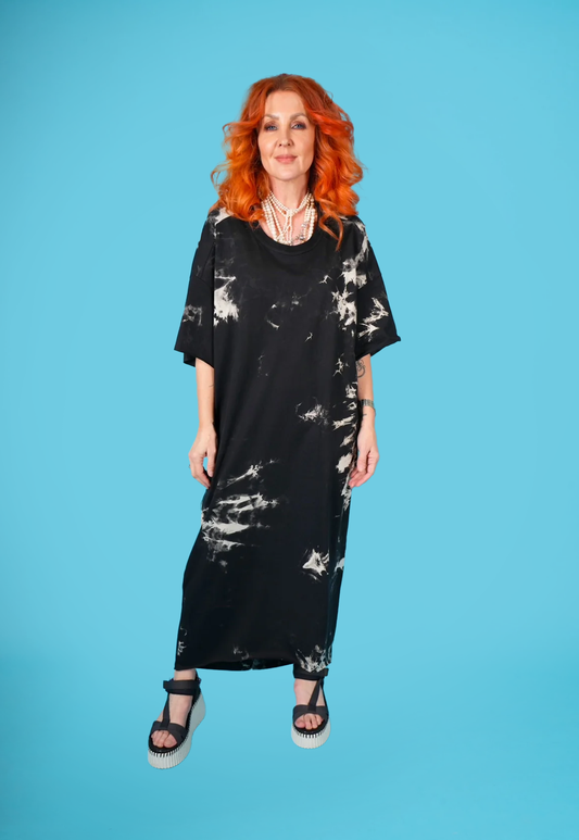 Tie Dye Loose Tee Dress Black