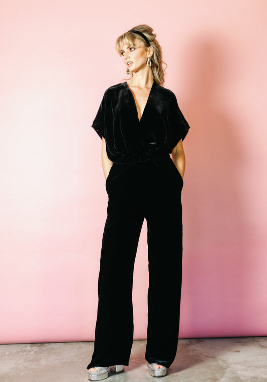 Luxe Jumpsuit in Black Silk Velvet