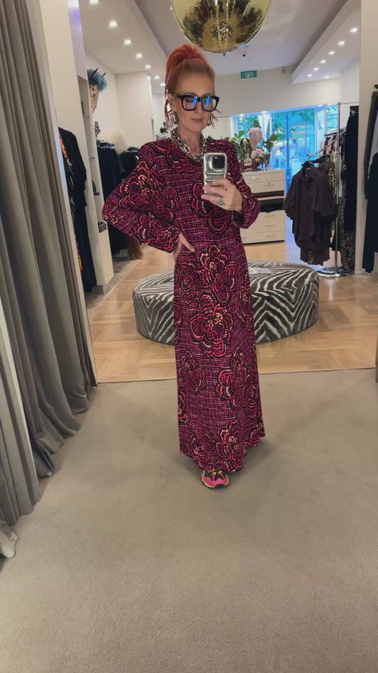 Column Dress in Raspberry Bouclé