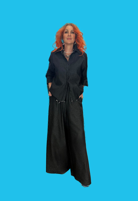 Denim Cut-Off Shacket in Black