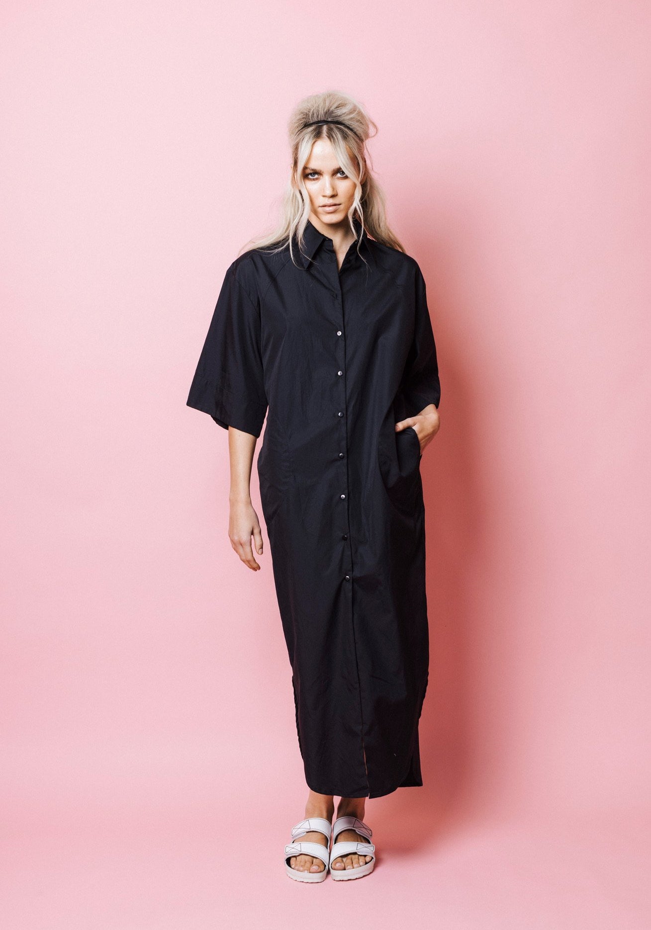 Cuffed Shirtdress in Black