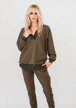 Load image into Gallery viewer, Olympia V-neck Sweat Top Khaki