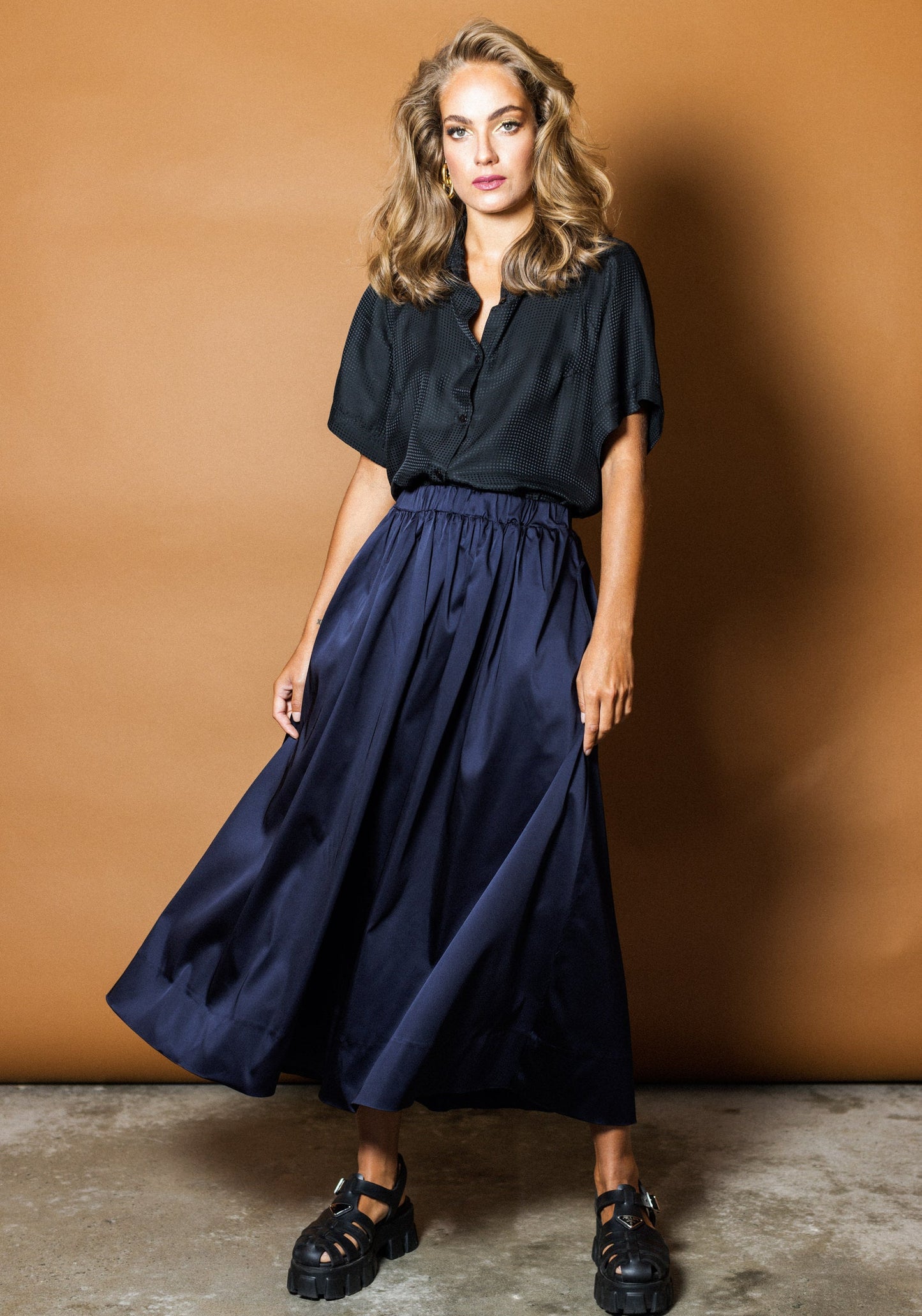 Luxe Midi Skirt in Navy