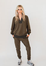 Load image into Gallery viewer, Olympia V-neck Sweat Top Khaki