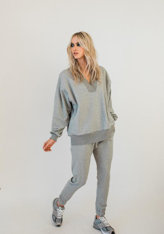 Olympia V-neck Sweat Top Grey Marle