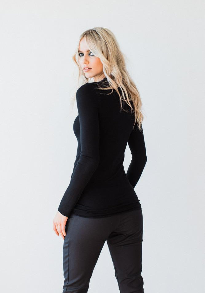 LS Skinny Rib Top Blk