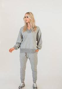 Olympia V-neck Sweat Top Grey Marle