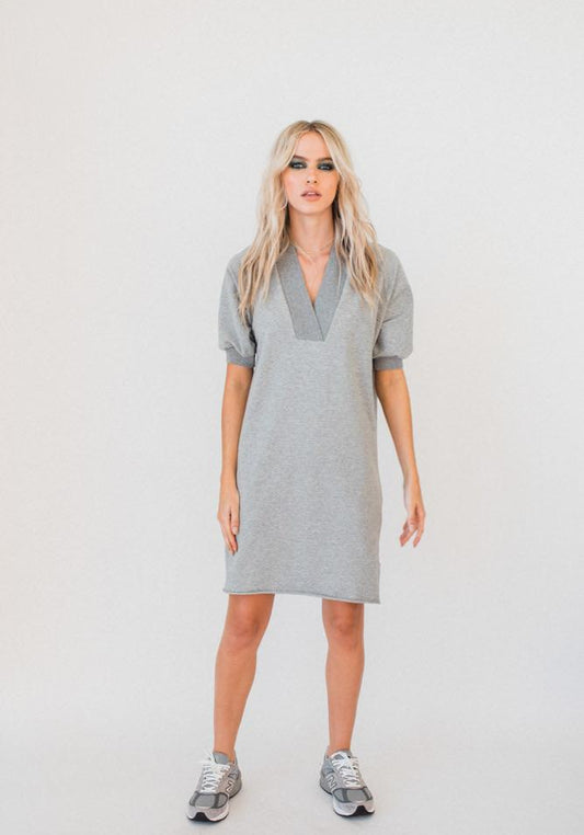 Olympia S/S V-neck Sweater Dress Grey Marle